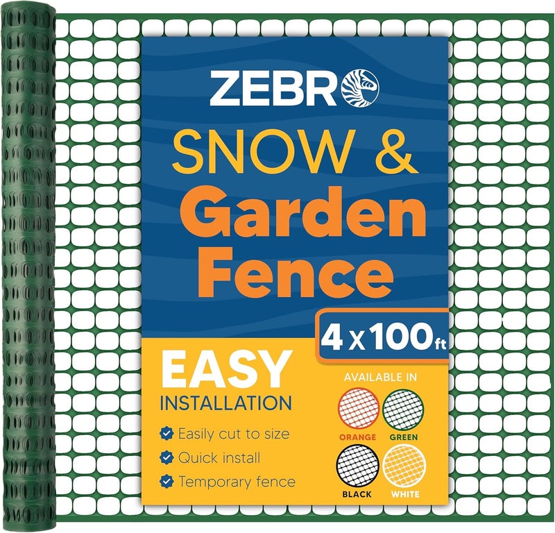 ZEBRO 4' x 100' Green Plastic Garden Fence Roll – Light Duty Mesh Fencing for Temporary Fence, Snow, Garden Netting, Animal Barrier, Agricultural Fencing & Lawn Protection - Image 1